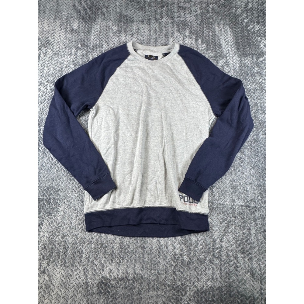Polo Ralph Lauren Sleepwear Sweatshirt Men Medium Gray Blue Cotton Raglan Sleeve